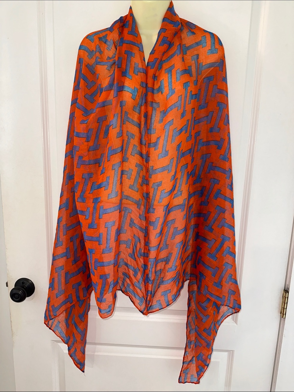 Lightweight Orange‎ & Blue Printed Wrap or Shawl